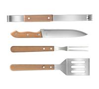 Balacoo Ensemble Barbecue en Acier Inoxydable avec Manche en Bois, Kit Ustensiles Légers et Faciles à Utiliser pour Barbecue Extérieur et Repas en Plein Air, 1 Set Complet