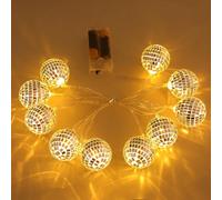 Balacoo Guirlande Lumineuse LED Boule Disco, Miroir en Verre Blanc Chaud, Décoration de Fête pour La Maison, Le Balcon Et Le Jardin, 1,8 M, 10 Lampes, Fonctionne sur Piles