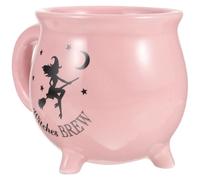 Balacoo Tasse à Café Cadeau Original en Céramique 450 Ml Forme Chaudron Couleur Rose Sorcière Noire Motif Halloween pour Décoration Maison Boissons Chaudes