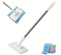 Balai à clip jetable, tampon de balai réutilisable, balai plat télescopique pour les espaces avec tête verrouillable et tissu de balai durable, balai à clip à pression manuelle, convient pour le netto
