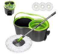 Balai À Frange Et Seau À Pédale,Balai Serpillère Rotatif Avec Système D'Essorage Intégré,Envoyer 3 Recharge En Microfibre,9.8L,Pou