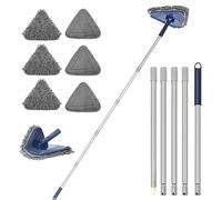 Balai à franges à long manche (200 cm), balai 3-en-1 avec 6 patins de rechange en microfibre et chenille pour plafonds, murs peints, fenêtres, sols et plinthes (bleu)