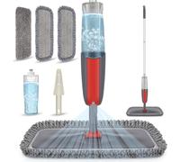 Balai à laver le sol avec fonction spray et grattoir, serpillière 360 degrés 3 housses microfibres