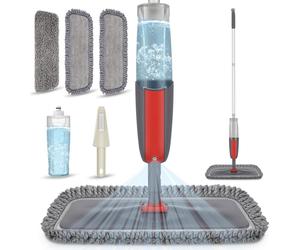 Balai à laver le sol avec fonction spray et grattoir, serpillière 360 degrés 3 housses microfibres