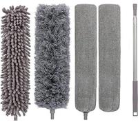Balai à poils avec manche télescopique en acier inoxydable, microfibre, utilisable à sec ou humide