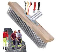 Balai à pousser d'extérieur - Fil de bois massif de 20 à 50 cm | Tête de balai à poils en acier inoxydable | Chambre avec douille pour manche en bois, jardin, terrasse, métal pour sols carrelés