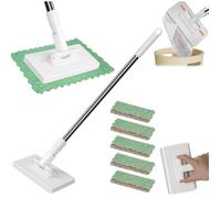 Balai à poussière jetable avec 5 lingettes réutilisables, avec changement automatique de lingette et tête rotative à 360°