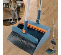 Balai-brosse et pelle à long manche - Kit de nettoyage - Manche en plastique - Tête de brosse en PP - Pelle en acier inoxydable - Adapté pour une utilisation intérieure et extérieure