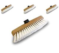 Balai brosse lave-pont 22 cm en PPL blanc | Lot de 3 | Monture bois | Pour laver, récurer les ponts, les carrelages et les sols | Douille vissante plastique | Sans manche | Kibros 1110cx3