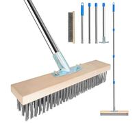Balai Brosse Métallique Extérieur avec Manche Télescopique - Balai de Terrasse Puissant pour Enlever Saletés, Feuilles Mortes, Idéal Jardin, Allée, Toiture (Poils Durs)