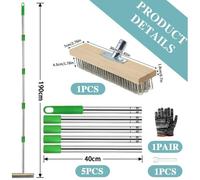 Balai brosse métallique manche 190 cm, poils rigides 30 cm pour enlever algues, mousse, mauvaises herbes terrasse