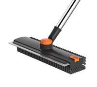 Balai Brosse Sol, CHIRISEN 3-en-1 Balai Interieur avec Long Nanche, Tête Poils Pivotant, Balai Raclette, Ramasse poils Animaux, pour les Carreaux, Interstices, Traces, salle Bains, Cuisine, Murs(Gris)