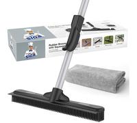 Balai caoutchouc 3 en 1 pet hair remover, raclette intégrée, manche 155 cm réglable, microfibre tapis et sols
