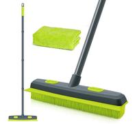 Balai Caoutchouc Brosse avec Raclette, Enlève les Coiffeur Poils Animaux de Compagnie, Silicone Broom Manche Long 140 cm (Vert)