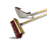 Balai de cantonnier manché + Pelle aluminium | Balai 32 cm | Piste Extérieur | Garnissage brosse PVC rouge | Douille métal boulonnée Ø 28 mm | Manche bois 1,40 mètre | Kibros 2630BMPL