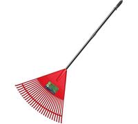 Balai de jardin, balai à lames en plastique, tête en plastique à 26 dents, 110-168 cm, manche en fonte légère avec tige télescopique, balai pour gazon et feuilles (tête rouge)