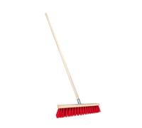 Balai de rue avec manche en bois pour l'extérieur, balai de jardin, balai industriel, balai robuste pour l'extérieur avec poils stables pour la cour, le jardin et les allées (40 cm avec manche en bois