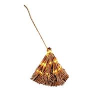 Balai de sorcière géant lumineux 165cm, modèle rustique branchage avec guirlande lumineuse sans fil, accessoire festif intérieur extérieur pour porche jardin entrée maison fête d'Halloween UN
