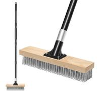 Balai d'extérieur acier inoxydable balayette à mousse - Manche 148 cm - Brosse métallique - Pour terrasse, jardin et garage