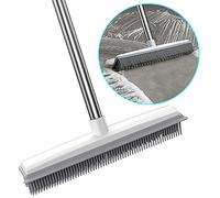 Balai en Caoutchouc 2 en 1 avec Raclette Intégrée - Poignée Réglable jusqu'à 156 cm - Brosse Souple Anti-Poils d'animaux Chat, Chien - Brosse pour Tapis, Sols, Cuisine et Extérieur (Blanc)