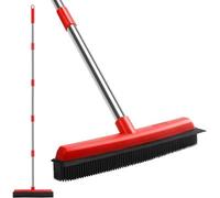 Balai en caoutchouc à long manche (154 cm) Brosse à sol avec poils en caoutchouc et raclette (34 cm) pour enlever les poils de chat et de chien des tapis - Convient pour l'intérieur et l'extérieur
