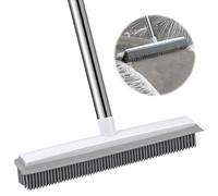 Balai en Caoutchouc à Long Manche de 130 cm, Rubber Broom avec Raclette Intégrée, pour Enlever Les Poils d'animaux de Compagnie, pour Les Sols, Les Tapis, Les Carreaux, Les Fenêtres et Le Jardin