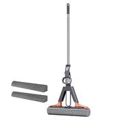 Balai Éponge Рva À Rouleau Essoreur - 2 Recharges De Tête, Manche Télescopique | Serpillière Presse-Rouleau | pour Cuisine, Salon, Chambre, Carrelage, Studio, Appartement
