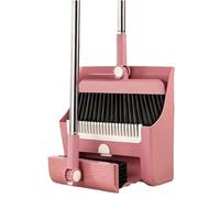 Balai Et Pelle À Poussière Ensemble balai et pelle à poussière pliables compacts 3 en 1 avec dents rétractables for le nettoyage intérieur extérieur, stockage dense facile, léger(Pink)