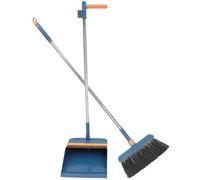 Balai et Pelle à Poussière Ménager Pliable, Manche Long, Acier | Bord Souple en Caoutchouc, Brosse Dense, Connexion Magnétique, Rangement Suspendu, pour Sol et Jardin Style Aléatoire
