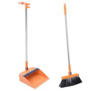 Balai et Pelle Pliable à Long Manche, Nettoyage Sol | Bord Étanche, Poils Denses, Prise Ergonomique, Usage Chambre et Petit Appartement, Orange Blanc