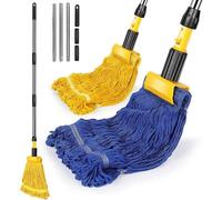 Balai industriel avec manche en acier et 2 têtes à cordes, franges en coton robustes pour sols durs, parquets et carrelages