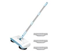 Balai Mécanique Rotatif 2 en 1 Balayeuse Manuelle Sol Dur sans Électricité | Balai Balayeur Poussoir Sec Humide pour Parquet Carrelage, Tête 180° avec 3 Franges Microfibres