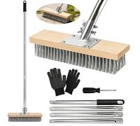 Balai Métallique Robuste Manche Télescopique 150cm Brosse 40cm Acier | Enlever Mousse et Mauvaises Herbes, Nettoyage Puissant, Pour Terrasse, Jardin et Piscine