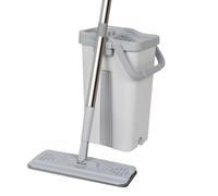 Balai microfibre et Seau Essoreur avec 6 serpillères Réutilisables Balai Plat Double compartiment blanc Label