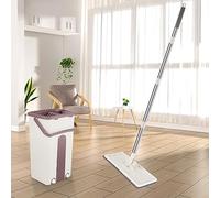 Balai Microfibre et Seau Essoreur, Serpillière Plat Rotatif 360° et Seau Auto-Lavage, Vadrouille de Mains Libre pour Nettoyage de Sol, avec 2 Tapis réutilisable-B,Kaki