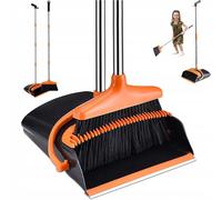 Balai-pelle - Ensemble - Avec picots intégrés - Tige réglable - Plastique - Pour la maison et le bureau - Orange