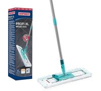 Balai plat microfibre XL professionnel, manche acier 146 cm, housse lavable 360°, sols carrelés stratifiés