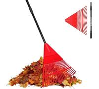 Balai-ramasseur de gazon, balai à pales en plastique, 22 pales en plastique, manche en acier léger de 107 à 153 cm avec poignée télescopique, aspirateur à gazon et à feuilles (balai à paille rouge)