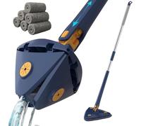 Balai Rotatif 360° Tout-en-Un +5 Têtes Microfibres télescopique Multi-Surfaces pour Bois, carrelages et Murs, Nettoyage Facile et Rangement Pratique, avec poignée Ergonomique