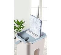 Balai-serpillère à Pousser sans Lavage, Tête Plate, Nettoyage Rapide | Acier Inoxydable, ABS et Fibre, Seau à Double Compartiment, pour Coins, Murs et Poussière au Plafond
