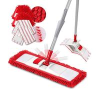 Balai Serpillère, Balais Nettoyer Sol Rotatif à 360° à Manche 128cm, Nettoyage Sol Sec & Humide avec 4 Tampons de Remplacement
