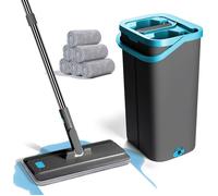 Balai Serpillère Microfibre, Balai Plat Professionnel avec 6 Tampons s, Serpillère Nettoyage pour Sols et Seau Essoreur Convient