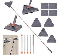 Balai Serpillere Nettoyage Réglable Rotatif 180° avec Raclette Vitre & 8 Chiffons , Balais Nettoyer Sol Triangulaire 197cm, Vadrouille Murs Brosse Télescopique Toiture pour Plafond, Fenêtre, Mural