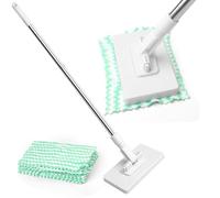 Balai Serpillère Plat avec Système de Serrage à Pression - 10 Lingettes Microfibres Incluses, Manche Télescopique 100 cm, Nettoyage Sol Sec et Humide, sans Se Salir Les Mains, pour Maison et Bureau