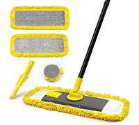 Balai Serpillère Plat en Microfibre Rotatif à 360°, Vadrouille pour Nettoyage de Sol Sec & Humide avec Manche et 2 Tampons (Jaune)