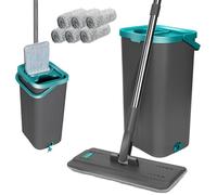 Balai Serpillière 140Cm Et Seau Essoreur,Balai Microfibre Rotatif 360° Avec 6 Serpillères Réutilisables,Serpillière Plat Pour Nett