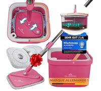 Balai Serpillière avec Seau Essoreur 2 Compartiments, Rose - ALANBERG | 2 tampons microfibre, séparation eau propre et sale, essorage mains libres, manche télescopique, pour sols durs