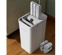 Balai serpillière - Avec seau et essoreur - 2 compartiments - Manche inox 66 à 155 cm - 4 tampons microfibre