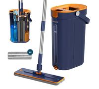Balai Serpillière Essoreur Plat VACUER K1-PRO Bleu Marine - Triple Réservoir - Eau Propre et Eau Sale Séparées - 4 Microfibres