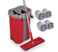 Balai Serpillière Mop Compact Malin - Kit Complet de Nettoyage avec Seau 2 Compartiments Nettoyer / Essorer - Manche 141 cm, Lingettes et Tête Plate et pivotante XL (Balai Pro + 4 Lingettes)